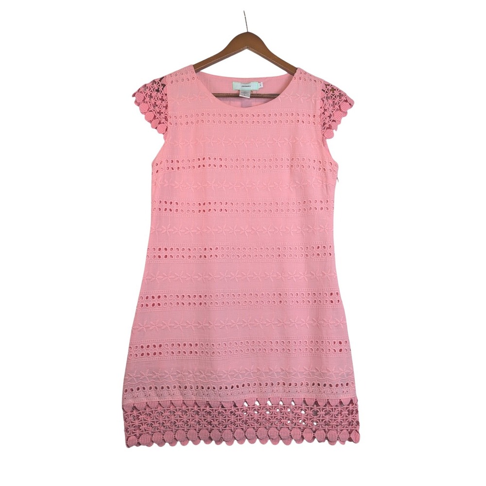 Joompy Pink Sz Lg Eyelet Lace Cotton Shift Dress Coquette Pink Girl Sweet 80's